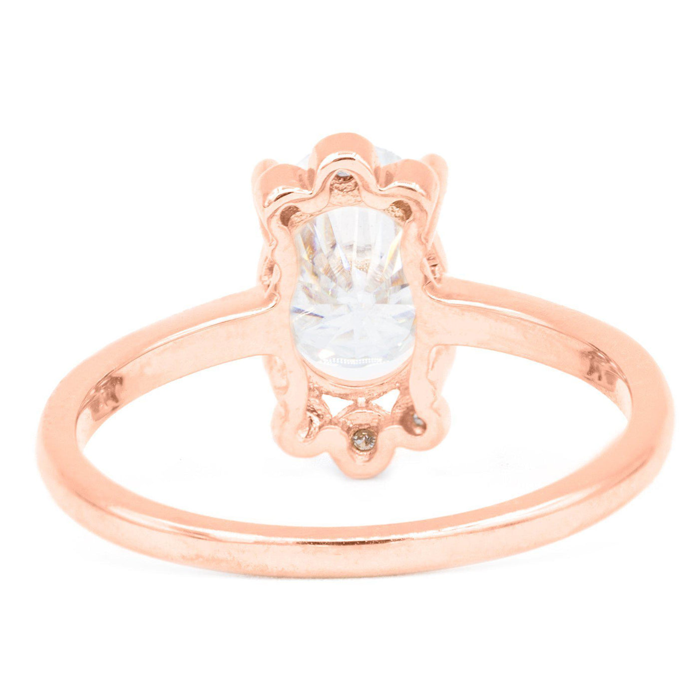 8x6mm Oval Moissanite 14K Rose Gold Bezel Diamond Accent Ring-Fire & Brilliance ® Creative Designs-Fire & Brilliance ®