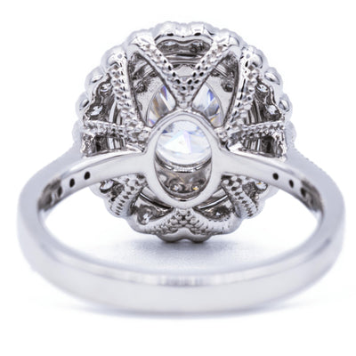 *8x6mm Oval Moissanite 14K White Gold Halo Ring-Fire & Brilliance ® Creative Designs-Fire & Brilliance ®