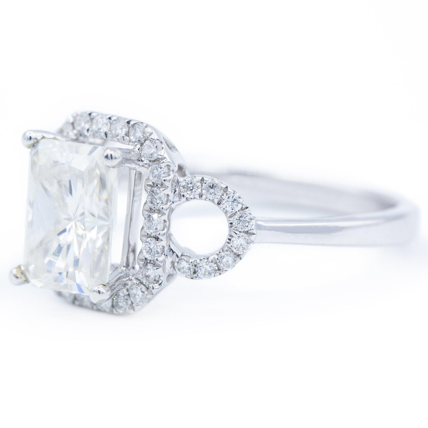 8x6mm Radiant Moissanite 14K White Gold Halo Diamond Ring-Fire & Brilliance ® Creative Designs-Fire & Brilliance ®