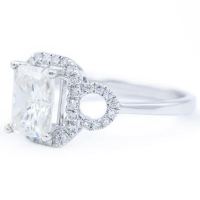 8x6mm Radiant Moissanite 14K White Gold Halo Diamond Ring-Fire & Brilliance ® Creative Designs-Fire & Brilliance ®