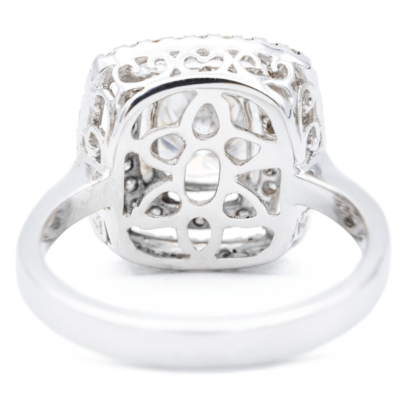 9.5mm Cushion Moissanite 14K White Gold Halo Ring-Fire & Brilliance ® Creative Designs-Fire & Brilliance ®