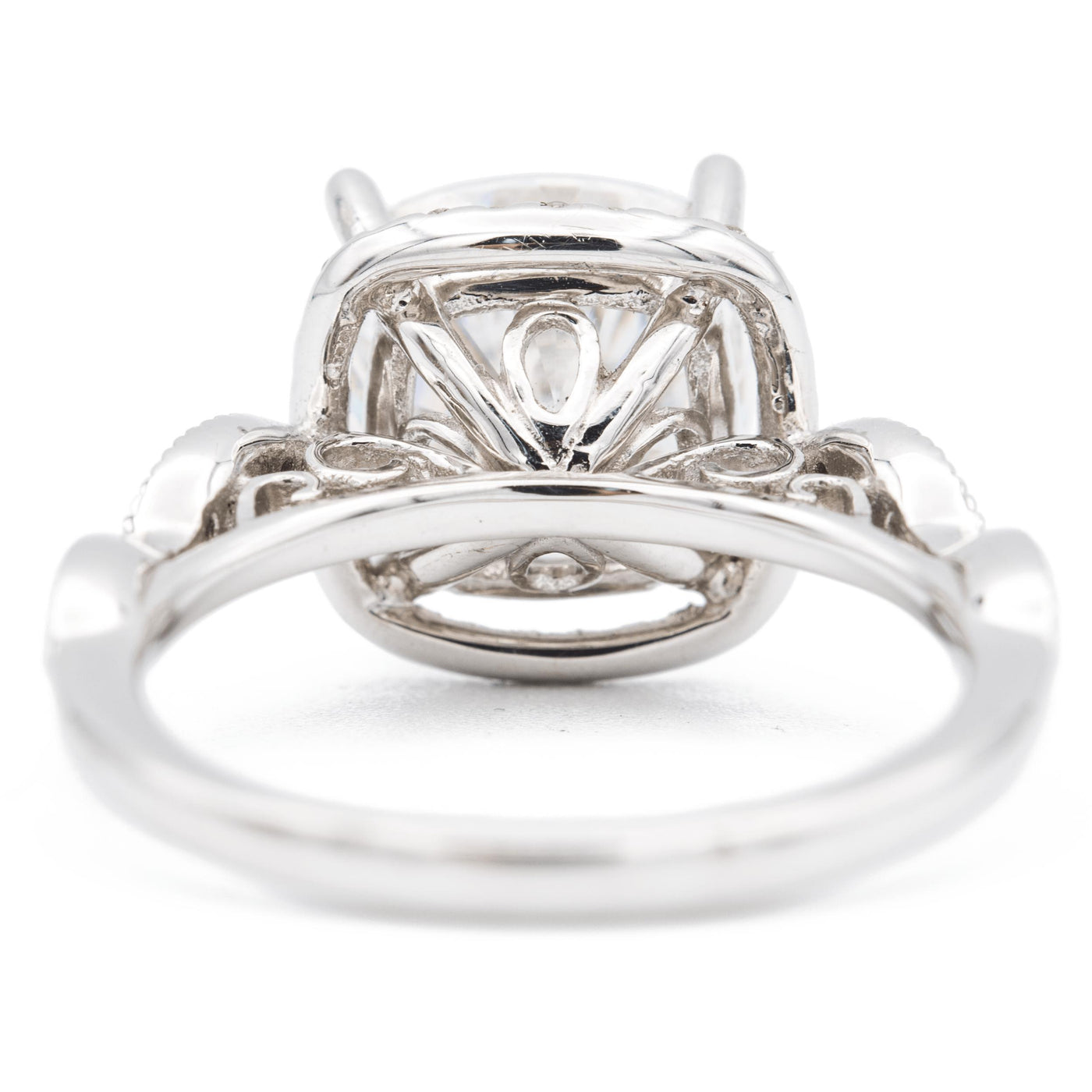 9mm Cushion Moissanite 14K White Gold Infinity Band Halo Ring-Fire & Brilliance ® Creative Designs-Fire & Brilliance ®