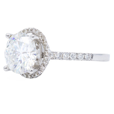 9mm Round Moissanite 14K White Gold Diamond Halo Shank Ring-Fire & Brilliance ® Creative Designs-Fire & Brilliance ®