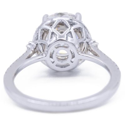 9mm Round Moissanite 14K White Gold Filigree Basket Halo MicroPave Diamond Ring-Fire & Brilliance ® Creative Designs-Fire & Brilliance ®