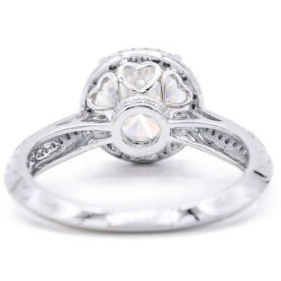 9mm Round Moissanite 14K White Gold Heart Basket Halo MicroPave Double Diamond Shoulders Ring-Fire & Brilliance ® Creative Designs-Fire & Brilliance ®