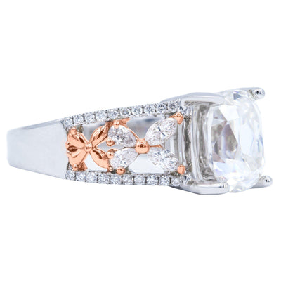 9x7mm Elongated Cushion Old Mine Cut (OMC) Moissanite Two Tone 14K White and Rose Gold Diamond Butterfly Shank Ring-Fire & Brilliance ® Creative Designs-Fire & Brilliance ®