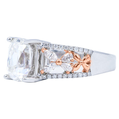 9x7mm Elongated Cushion Old Mine Cut (OMC) Moissanite Two Tone 14K White and Rose Gold Diamond Butterfly Shank Ring-Fire & Brilliance ® Creative Designs-Fire & Brilliance ®