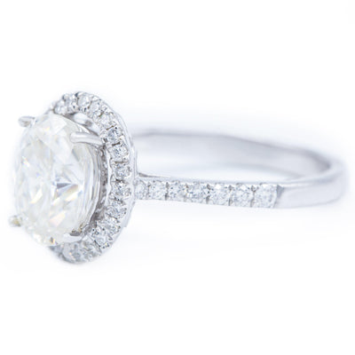 9x7mm First Crush Oval Moissanite 14K White Gold Halo Diamond Ring-Fire & Brilliance ® Creative Designs-Fire & Brilliance ®