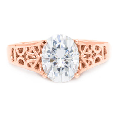 9x7mm Oval Moissanite 14K Rose Gold Cathedral Design Basket Ring-Fire & Brilliance ® Creative Designs-Fire & Brilliance ®