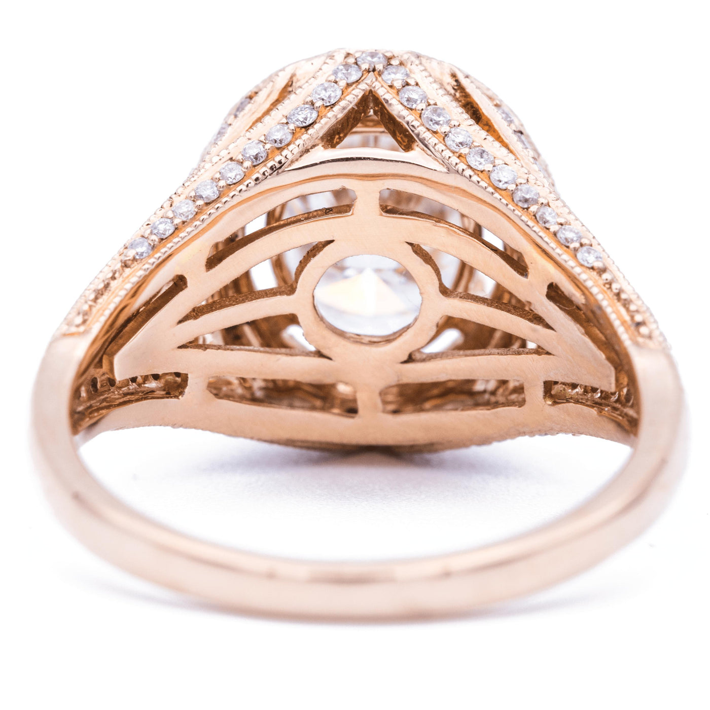 9x7mm Oval Moissanite 14K Rose Gold Milgrain Halo Ring-Fire & Brilliance ® Creative Designs-Fire & Brilliance ®