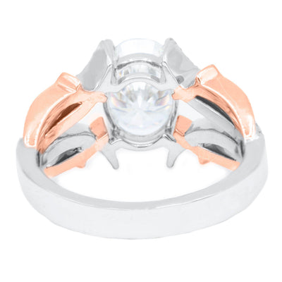 9x7mm Oval Moissanite 14K Two-Tone White and Rose Gold 4 Prong Diamond Accent Ring-Fire & Brilliance ® Creative Designs-Fire & Brilliance ®