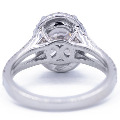 9x7mm Oval Moissanite 14K White Gold Halo Split Shank Diamond Ring-Fire & Brilliance ® Creative Designs-Fire & Brilliance ®