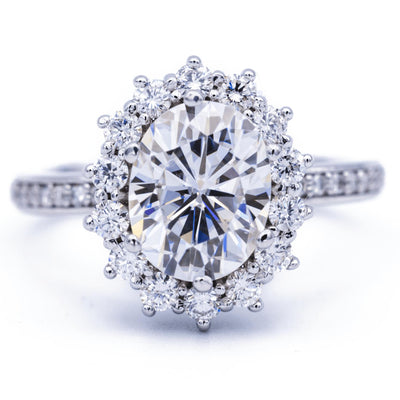 9x7mm Oval Moissanite The Duchess Cluster Halo Ring-Fire & Brilliance ® Creative Designs-Fire & Brilliance ®