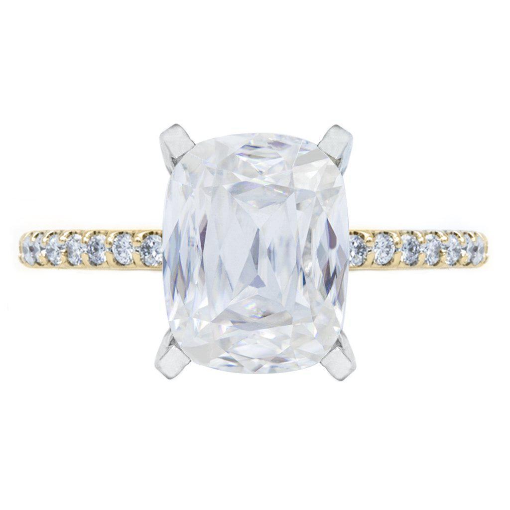 Criss Cut Cushion Heirloom Moissanite 4 Prongs Diamond Accent Ice Solitaire Ring-Solitaire Ring-Fire & Brilliance ®