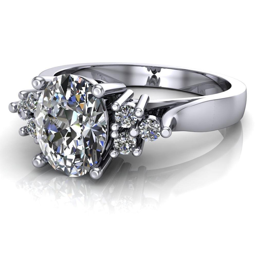 Aaliyah Oval Moissanite Multi Stone Cathedral Engagement Ring-Custom-Made Jewelry-Fire & Brilliance ®
