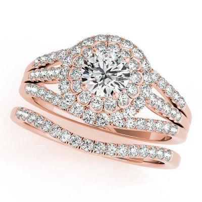 Abby Round Moissanite Split Shank Halo Engagement Ring-Custom-Made Jewelry-Fire & Brilliance ®