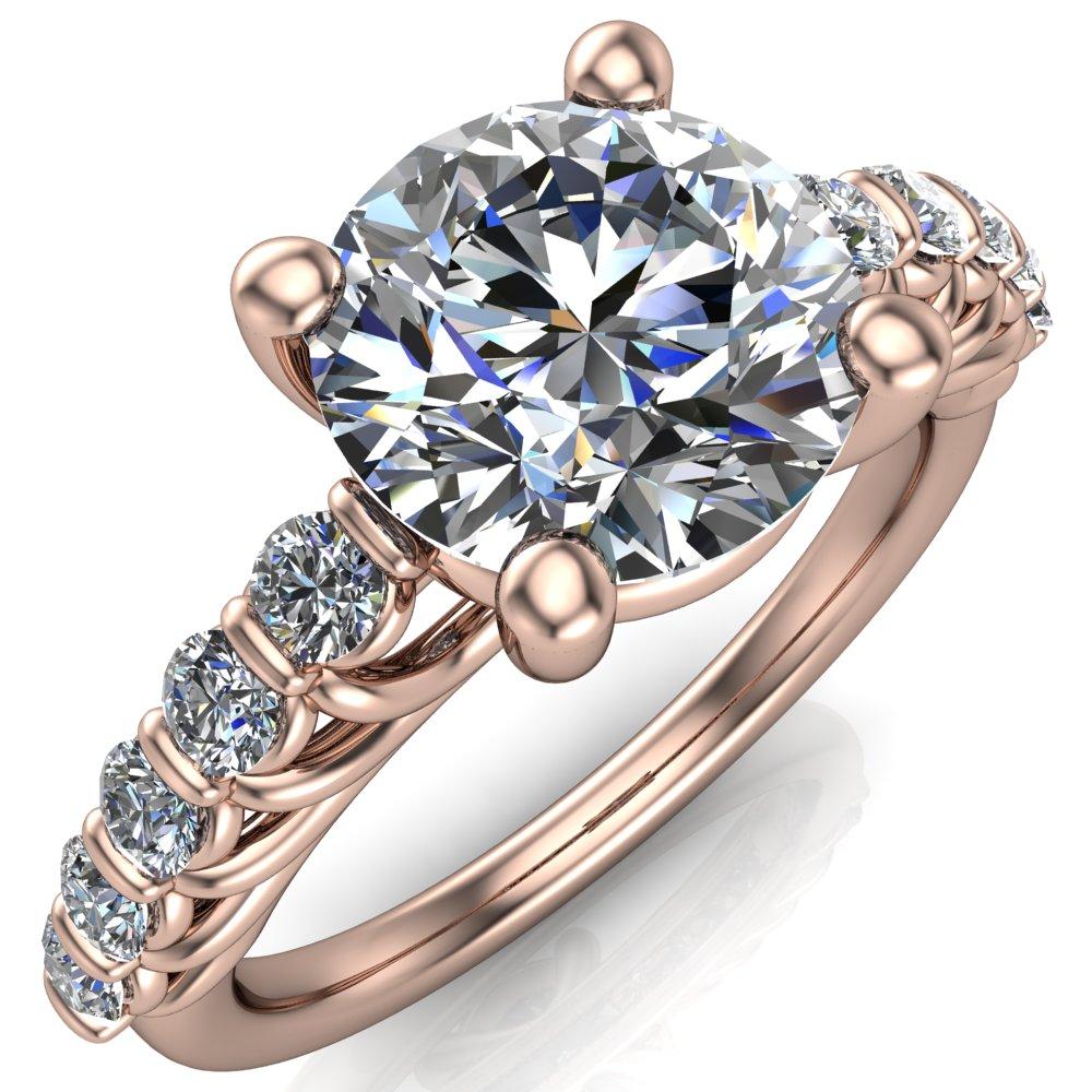 Abigail Round Moissanite 4 Prong Center and 12 Diamond Shoulders Ring-Custom-Made Jewelry-Fire & Brilliance ®