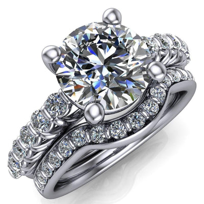 Florence Round Center Stone 4 Prong Diamond Chanel Half Eternity Engagement Ring 18K Yellow Gold