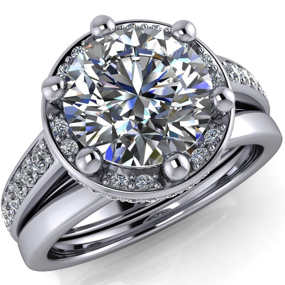 Acadia Round Moissanite 6-Prong Diamond Halo with Cathedral U Shaped Gallery Ring-Custom-Made Jewelry-Fire & Brilliance ®