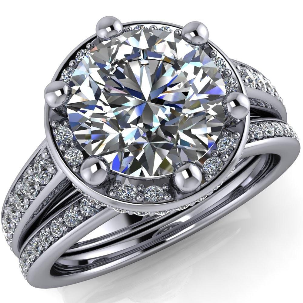 Acadia Round Moissanite 6-Prong Diamond Halo with Cathedral U Shaped Gallery Ring-Custom-Made Jewelry-Fire & Brilliance ®