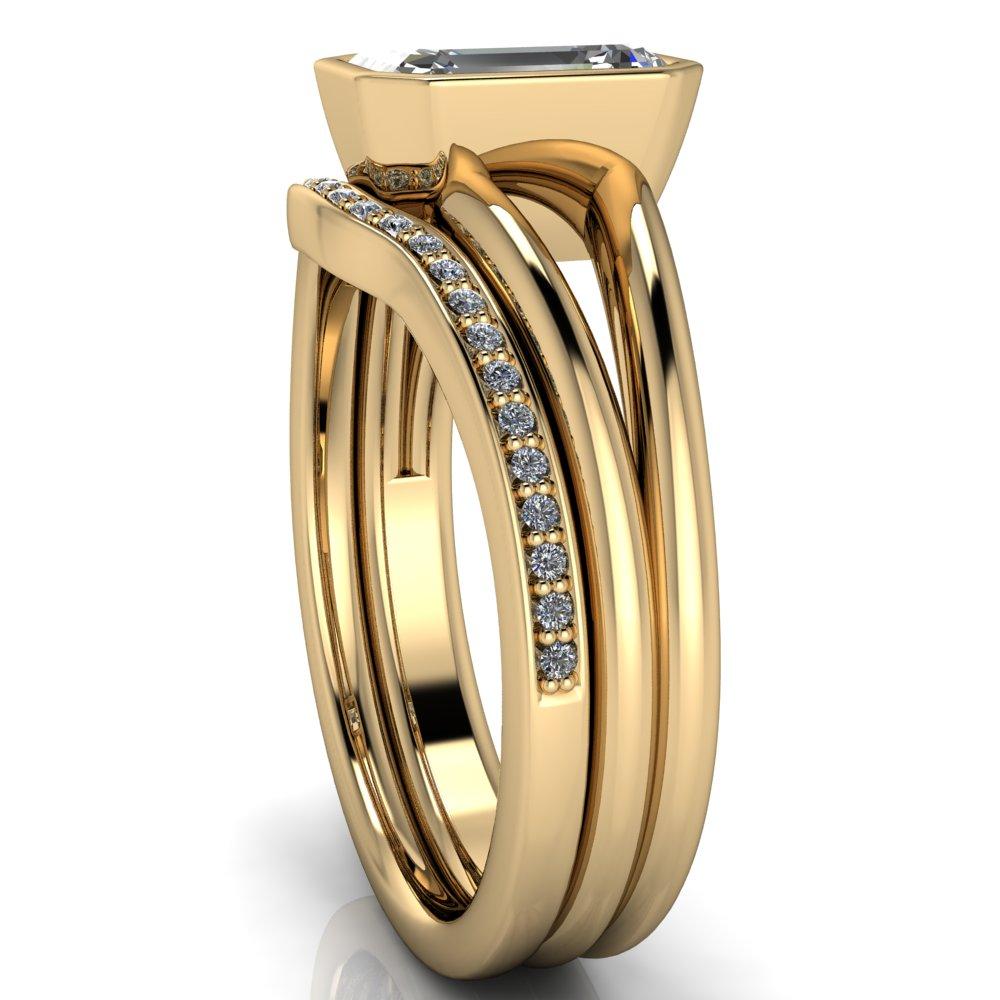 Adele Emerald Moissanite Split Shank Full Bezel Engagement Ring-Custom-Made Jewelry-Fire & Brilliance ®