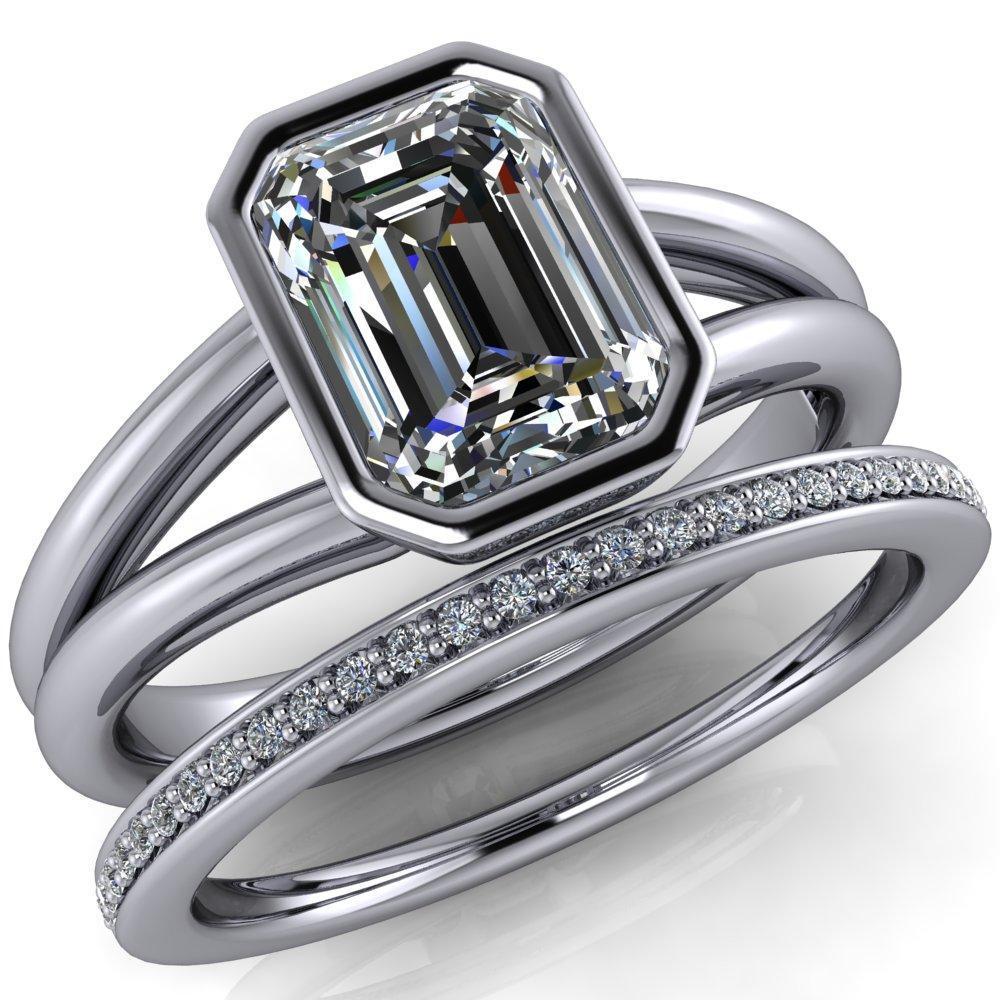 Adele Emerald Moissanite Split Shank Full Bezel Engagement Ring-Custom-Made Jewelry-Fire & Brilliance ®
