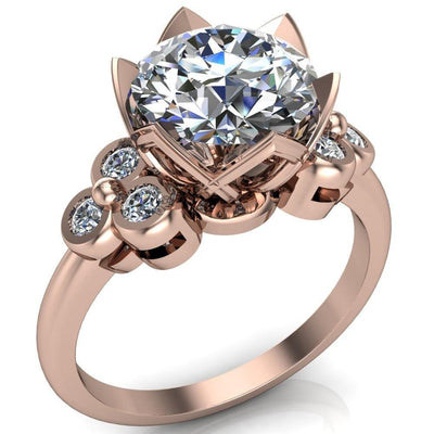 Adeline Round Moissanite Triple Bezel Set Diamond Sides Ring-Custom-Made Jewelry-Fire & Brilliance ®