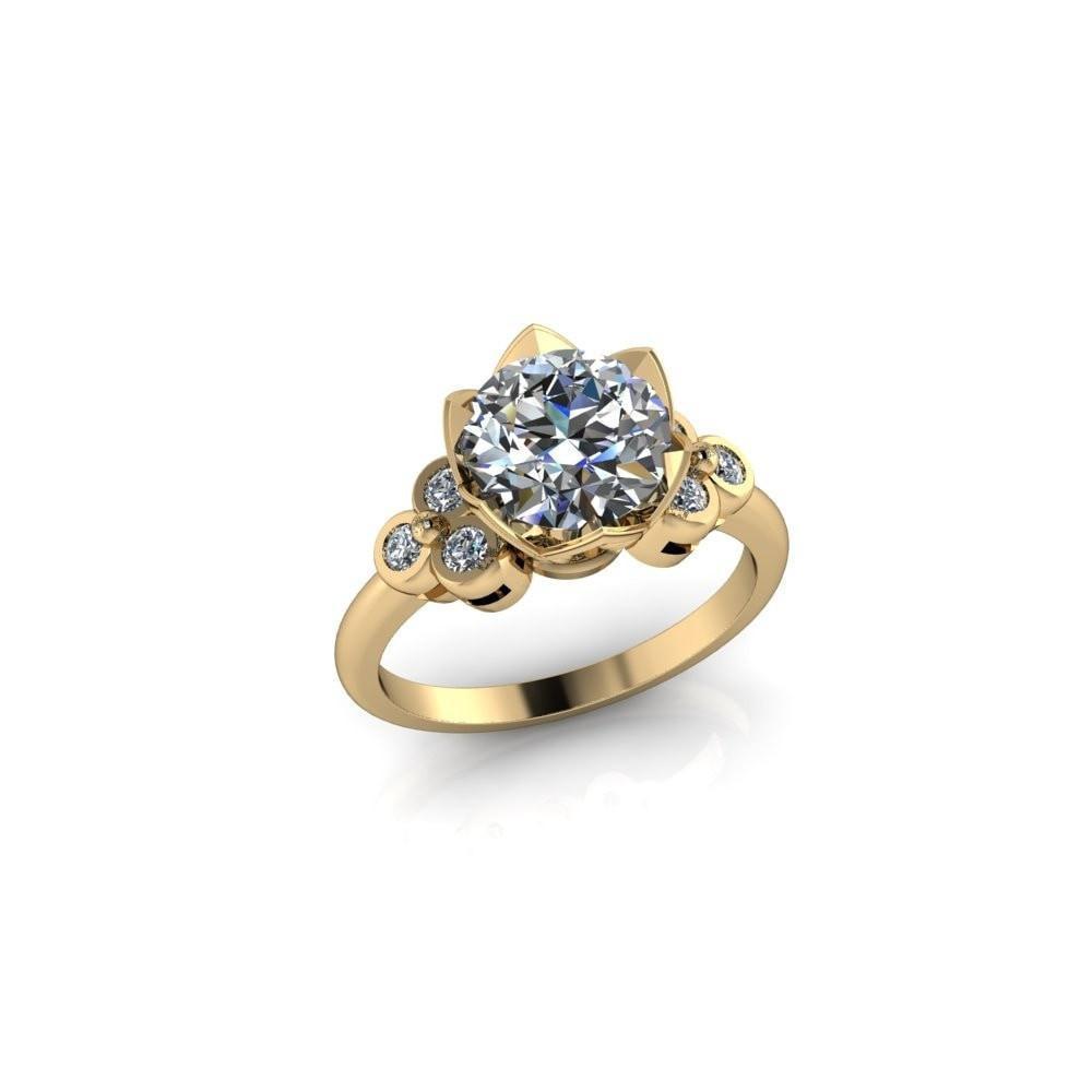 Adeline Round Moissanite Triple Bezel Set Diamond Sides Ring-Custom-Made Jewelry-Fire & Brilliance ®