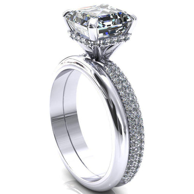 Adina Asscher Moissanite 4 Prong Diamond Accent Engagement Ring-Custom-Made Jewelry-Fire & Brilliance ®