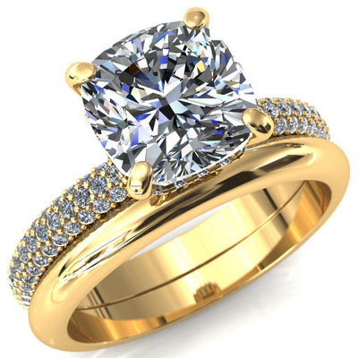 Adina Cushion Moissanite 4 Prong Diamond Accent Engagement Ring-Custom-Made Jewelry-Fire & Brilliance ®