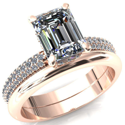 Adina Emerald Moissanite 4 Prong Diamond Accent Engagement Ring-Custom-Made Jewelry-Fire & Brilliance ®
