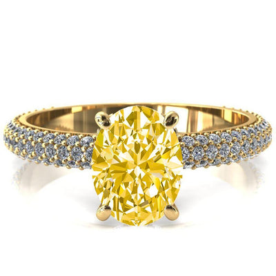 Adina Oval Canary Yellow 4 Prong Diamond Accent Engagement Ring-FIRE & BRILLIANCE