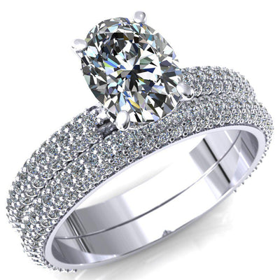 Adina Oval Moissanite 4 Prong Diamond Accent Engagement Ring-Custom-Made Jewelry-Fire & Brilliance ®