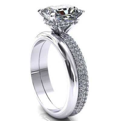 Adina Radiant Moissanite 4 Prong Diamond Accent Engagement Ring-Custom-Made Jewelry-Fire & Brilliance ®