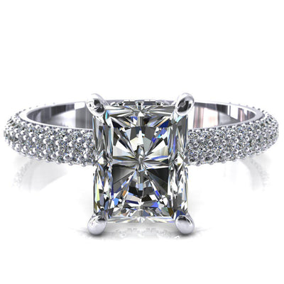 Adina Radiant Moissanite 4 Prong Diamond Accent Engagement Ring-Custom-Made Jewelry-Fire & Brilliance ®