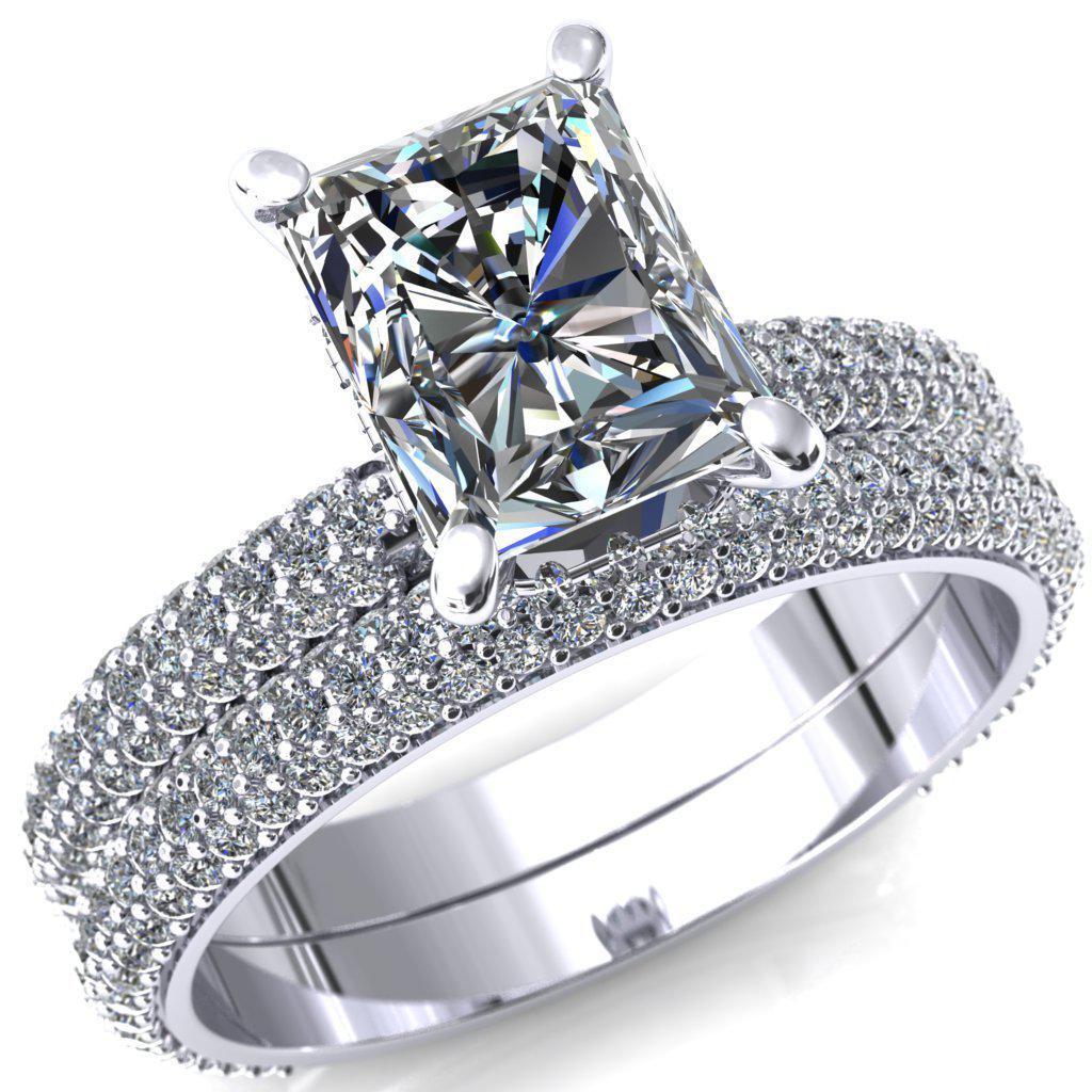 Adina Radiant Moissanite 4 Prong Diamond Accent Engagement Ring-Custom-Made Jewelry-Fire & Brilliance ®