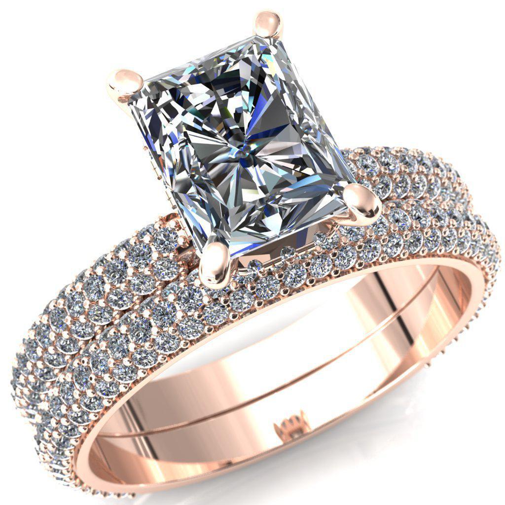 Adina Radiant Moissanite 4 Prong Diamond Accent Engagement Ring-Custom-Made Jewelry-Fire & Brilliance ®