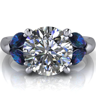 Adrenne Round Moissanite 4 Prong Double Alexandrite Marquise Side Ring-Custom-Made Jewelry-Fire & Brilliance ®