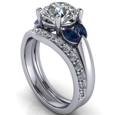 Adrenne Round Moissanite 4 Prong Double Alexandrite Marquise Side Ring-Custom-Made Jewelry-Fire & Brilliance ®