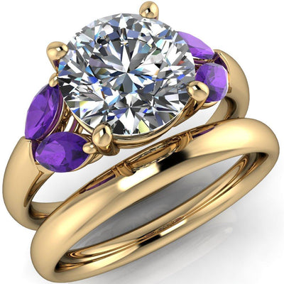 Adrenne Round Moissanite 4 Prong Double Amethyst Marquise Side Ring-Custom-Made Jewelry-Fire & Brilliance ®