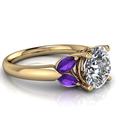 Adrenne Round Moissanite 4 Prong Double Amethyst Marquise Side Ring-Custom-Made Jewelry-Fire & Brilliance ®