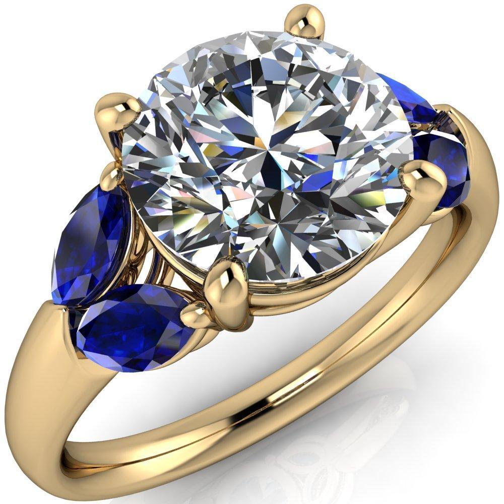 Adrenne Round Moissanite 4 Prong Double Blue Sapphire Marquise Side Ring-Custom-Made Jewelry-Fire & Brilliance ®