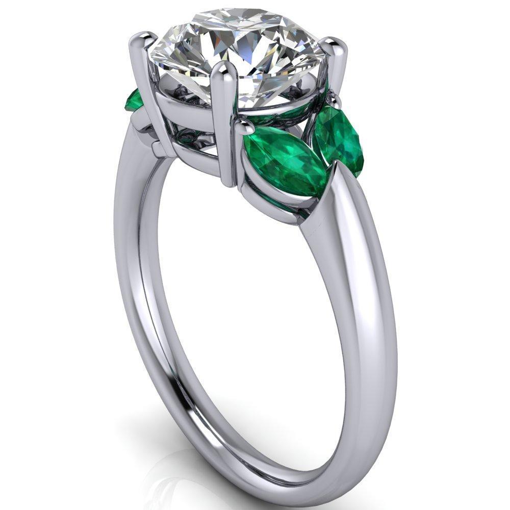 Adrenne Round Moissanite 4 Prong Double Emerald Marquise Side Ring-Custom-Made Jewelry-Fire & Brilliance ®