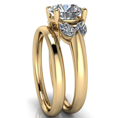 Adrenne Round Moissanite 4 Prong Double Marquise Side Ring-Custom-Made Jewelry-Fire & Brilliance ®