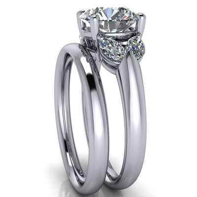 Adrenne Round Moissanite 4 Prong Double Marquise Side Ring-Custom-Made Jewelry-Fire & Brilliance ®