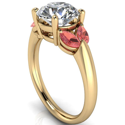 Adrenne Round Moissanite 4 Prong Double Padparadscha Sapphire Marquise Side Ring-Custom-Made Jewelry-Fire & Brilliance ®
