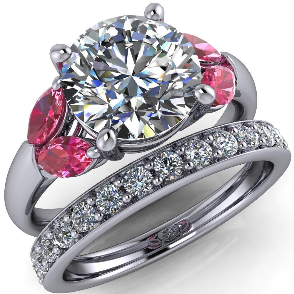 Adrenne Round Moissanite 4 Prong Double Pink Sapphire Marquise Side Ring-Custom-Made Jewelry-Fire & Brilliance ®