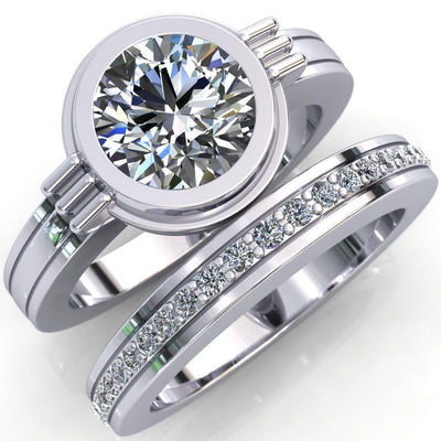Aerie Round Moissanite Full Bezel Thick Shank Ring-Custom-Made Jewelry-Fire & Brilliance ®