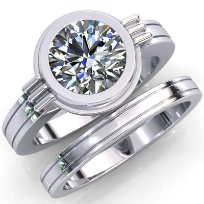 Aerie Round Moissanite Full Bezel Thick Shank Ring-Custom-Made Jewelry-Fire & Brilliance ®