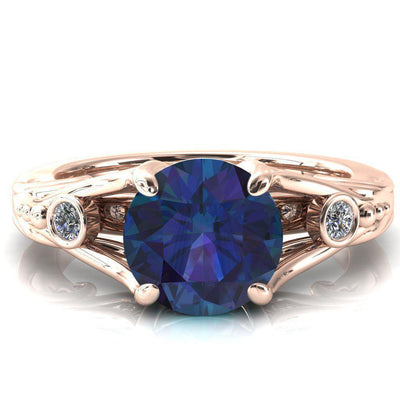 Aerolynn Round Alexandrite 4 Prong Diamond Accent Engagement Ring-Custom-Made Jewelry-Fire & Brilliance ®